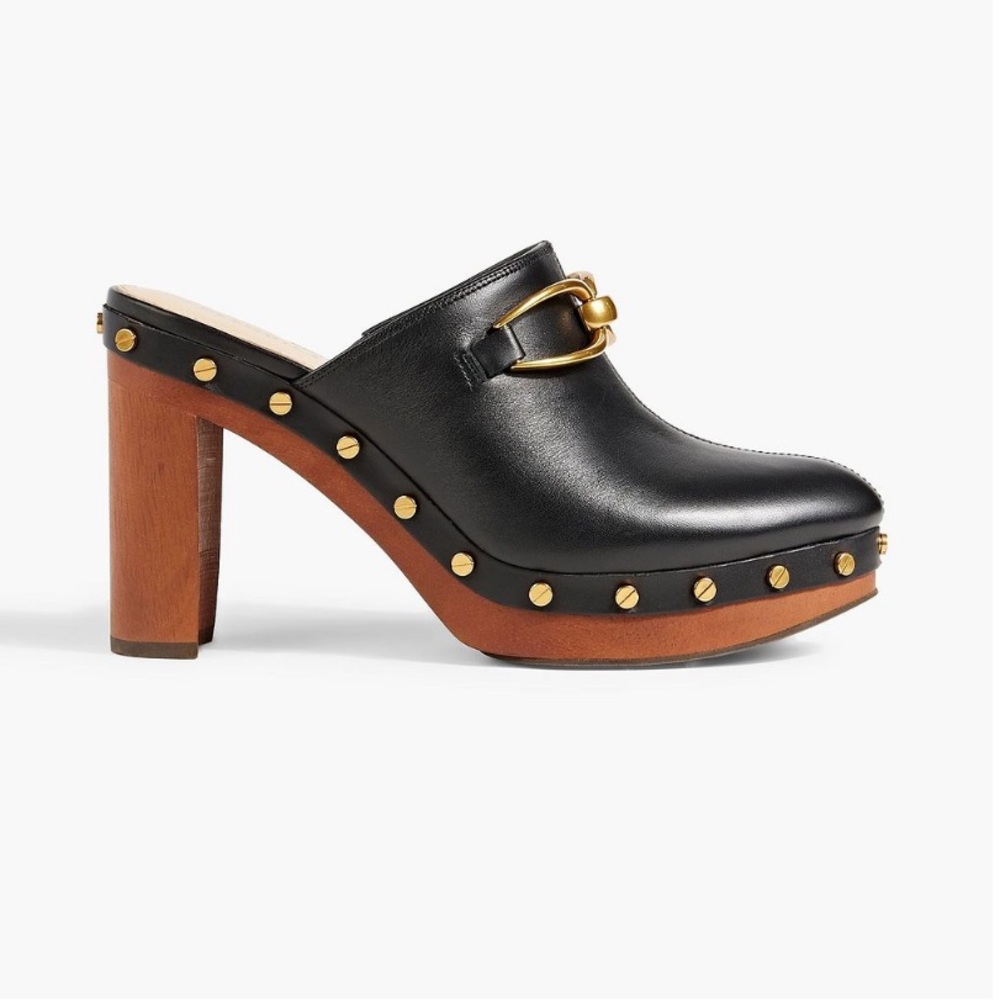 Veronica Beard Giles embellished leather platform clog.